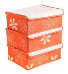 Органайзер для мелких вещей «Цветы» с крышкой 3 предмета, оранжевый - Фото 1