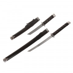 Катаны сувенирные 2 в 1, на подставке, кожа, черные ножны, под змею - Фото 1