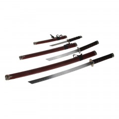 Катаны сувенирные 3 в 1 на подставке, бордовые ножны, под змею - Фото 1