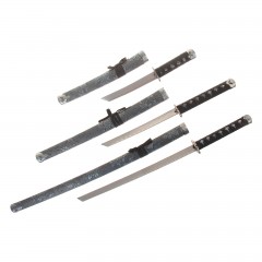 Катаны сувенирные 3 в 1 на подставке, серые ножны, узор с цветами - Фото 1