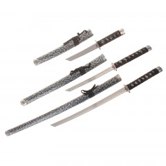 Катаны сувенирные 3 в 1 на подставке, черные ножны, под леопарда - Фото 1