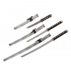 Катаны сувенирные 3 в 1 на подставке, белые ножны, под змею - Фото 1