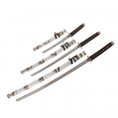 Катаны сувенирные 3 в 1 на подставке, белые ножны, черная дымка - Фото 1