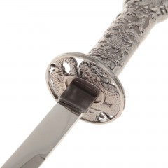 Катаны сувенирные 3 в 1 на подставке, кожа, черные ножны, рукоять- голова дракона - Фото 2