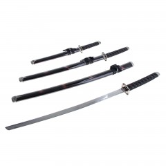 Катаны сувенирные 3 в 1 на подставке, черные ножны, багровая дымка - Фото 1