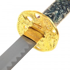 Катаны сувенирные 3 в 1 на подставке, черные ножны, рукоять под слоновую кость, голова дракона - Фото 1