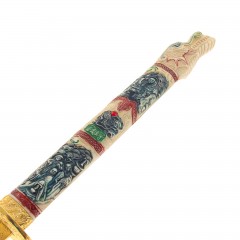 Катаны сувенирные 3 в 1 на подставке, черные ножны, рукоять под слоновую кость, голова дракона - Фото 3