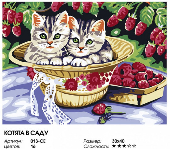 Картина по номерам «Котята в саду»
