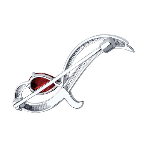 Брошь из серебра с гранатом и фианитами