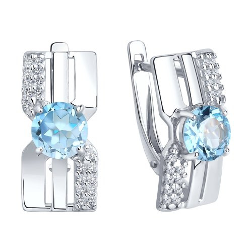 Серьги из серебра с топазами и фианитами