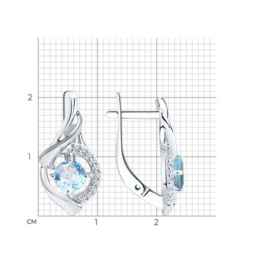 Серьги из серебра с топазами и фианитами