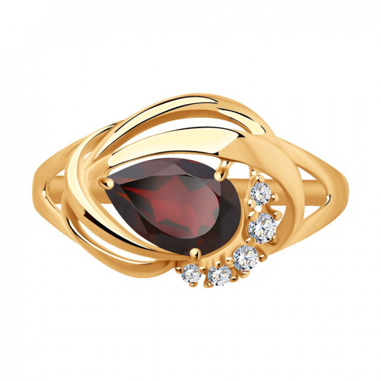 Кольцо из золоченого серебра с гранатом и фианитами