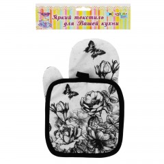 Комплект кухонный «Цветы» (прихватка 17х17, рукавица 18х26) - Фото 1