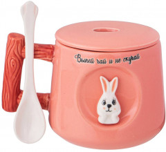 Кружка с крышкой и ложкой «Зайка» - Фото 1