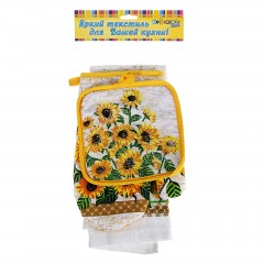 Кухонный комплект «Подсолнухи» (прихватка 17х17, варежка 17х24, полотенце 36х58) - Фото 1