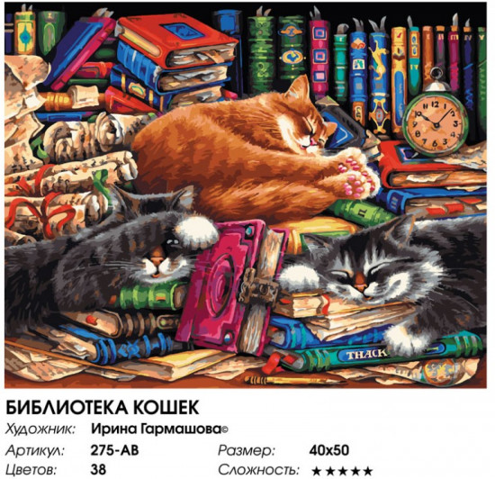 Картина по номерам «Библиотека кошек»