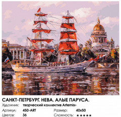 Картина по номерам «Санкт-Петербург. Нева. Алые паруса» - Фото 2