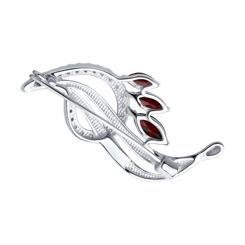 Брошь из серебра с гранатами и фианитами