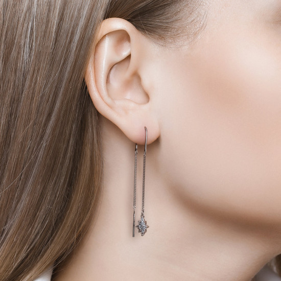 Серьги-цепочки из серебра с фианитами