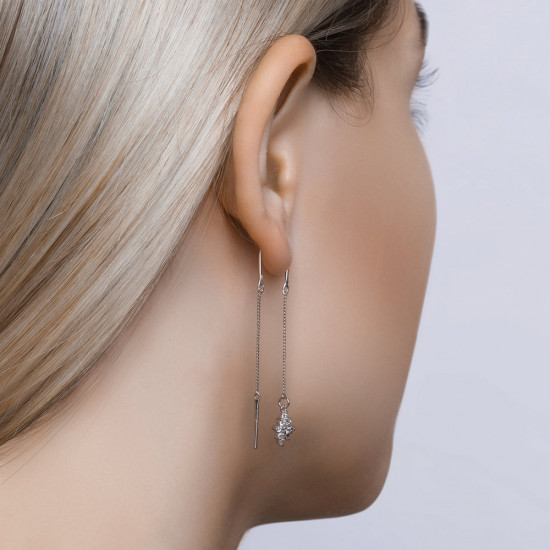 Серьги-цепочки из серебра с фианитами