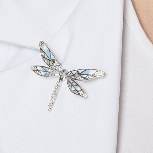 Брошь из серебра с эмалью с фианитами