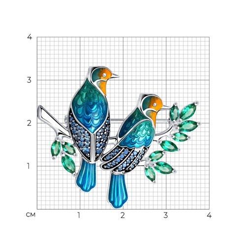 Брошь из серебра с эмалью с фианитами