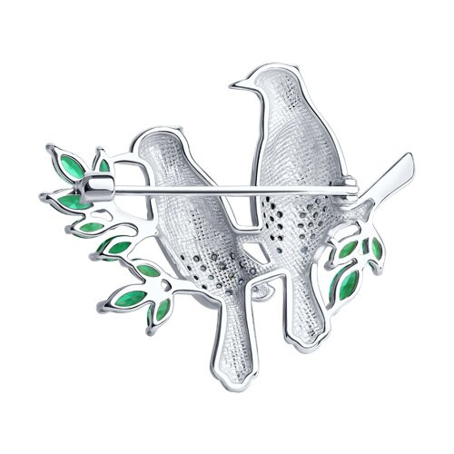 Брошь из серебра с эмалью с фианитами