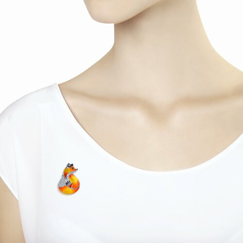 Брошь из золочёного серебра с фианитами и эмалью