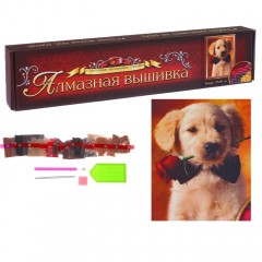 Алмазная вышивка «Щенок с розой» - Фото 2