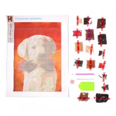 Алмазная вышивка «Щенок с розой» - Фото 1