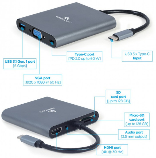 Переходник Cablexpert USB Type-C 6-in-1