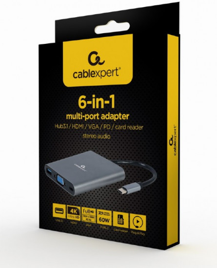 Переходник Cablexpert USB Type-C 6-in-1