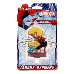 Свеча в торт «С днем рождения!», цифра 3, Человек-Паук - Фото 2