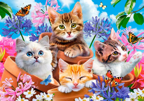 Пазлы «Котята в цветах»