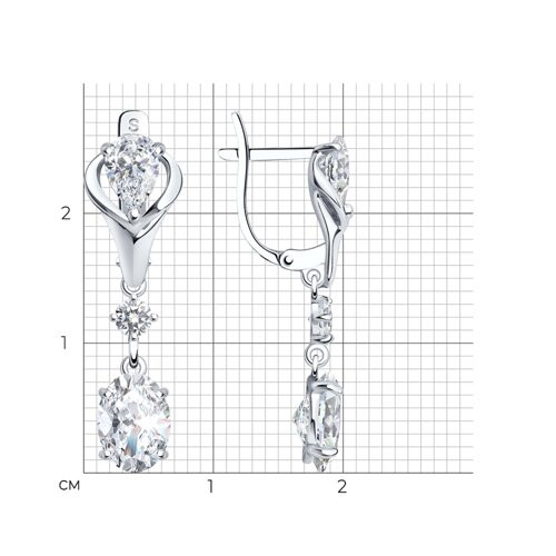 Серьги длинные из серебра с фианитами