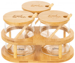 Набор банок для хранения на подставке с крышками и ложками «Crystal glass» - Фото 1