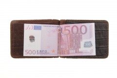 Зажим для купюр с металлическим держателем, крокодил, тёмно-коричневый - Фото 1