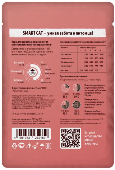 Корм для кошек с кусочками телятины