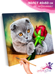 Картина по номерам «Кот с розой» - Фото 1