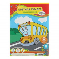 Бумага цветная «Весёлое авто», 8 листов, 8 цветов - Фото 1