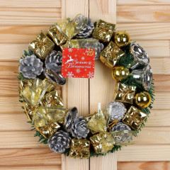 Венок новогодний «Серебряные подарки и колокольчики» - Фото 2