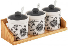 Набор банок для сыпучих продуктов с крышками и ложками на подставке «Je t’aime» - Фото 1