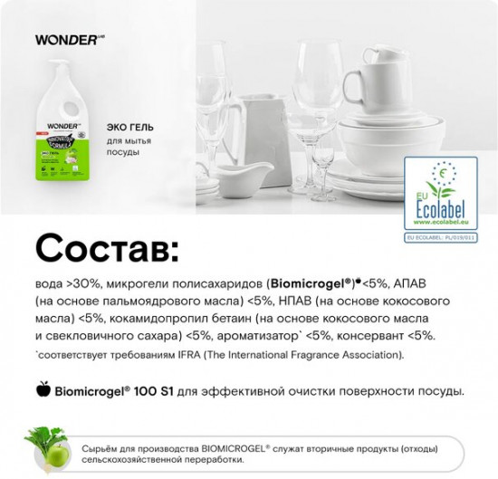 Экогель для мытья посуды, овощей и фруктов