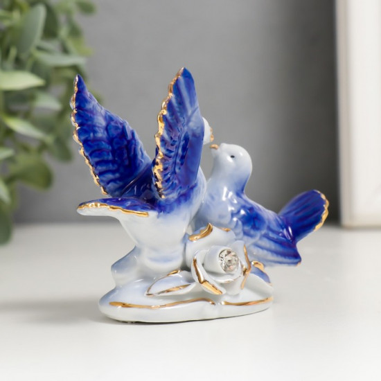 Сувенир «2 голубка с розой» со стразами