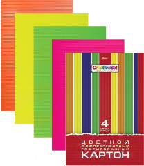 Картон цветной гофрированный флюоресцентный, 4 цвета - Фото 1