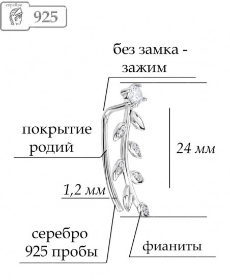 Серьги из серебра с фианитами