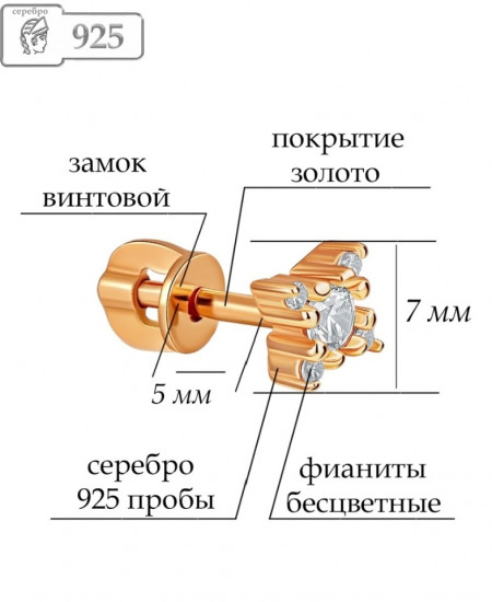 Серьги из серебра с фианитами