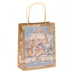 Пакет вертикальный крафт «С Новым годом!», Медвежонок Винни (18×23 см) - Фото 1