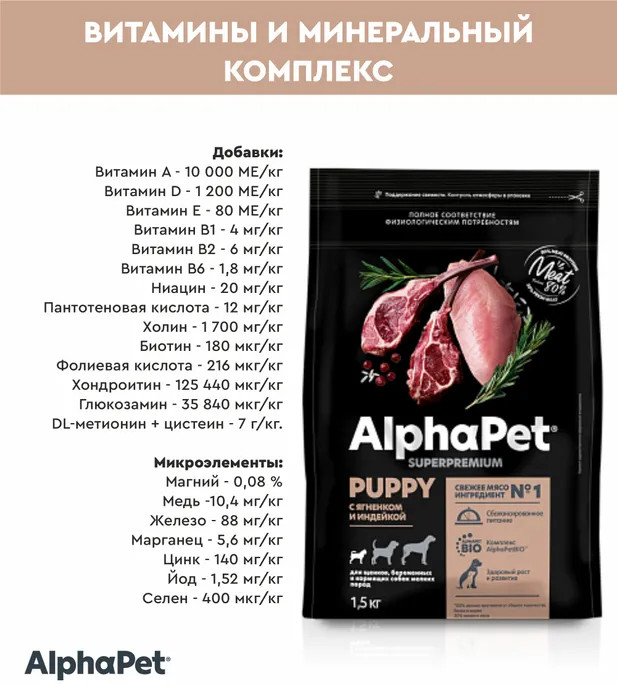 Корм для для щенков с ягненком и индейкой | Superpremium | AlphaPet | Фото 9