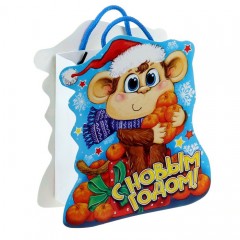 Пакет-открытка «Обезьянка с мандаринами», (12×8×15 см) - Фото 1